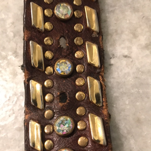 Nocona Rhinestone Belt Womens Medium Brown Gold Tone Buckle Bling Cowgirl Rodeo - Picture 7 of 8